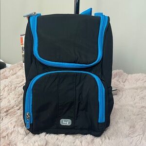 Lug Orange Label Caddy vertical toiletry bag in Black with Blue Accents NWT